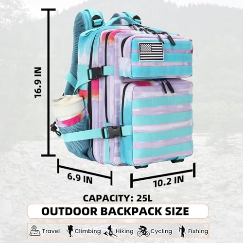 Lovelinks21 25L Tactical Military Backpack Small Travel Backpack for Men and Women Assault Pack Bug Out Bag Molle Daypack Gym Backpack with Bottle Holder (Rainbow Tie Dye) - Image 2