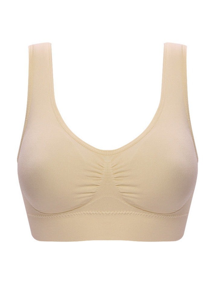 AROAQ Women Sports Bra, Fitness Sports Yoga Bra with Removable Padding, Double-layer Seamless Sports Bra without Rims, Comfortable Soft Bra for Workouts Running Yoga Trainings, (Size 5XL, Cream Color)  - Image 1