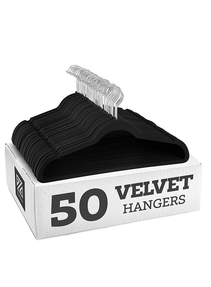 50 Black Non-Slip Flocking Hangers, Sturdy Hangers, Heavy-Duty Hangers, Durable Ultra-Thin, Saving Closet Space - Image 1