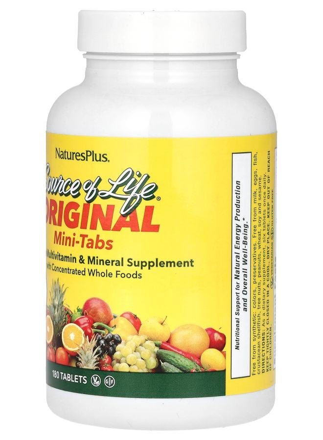 NaturesPlus Source of Life Original Mini-Tabs Multivitamin & Mineral Supplement with Concentrated Whole Foods Iron-Free 180 Tablets - Image 2