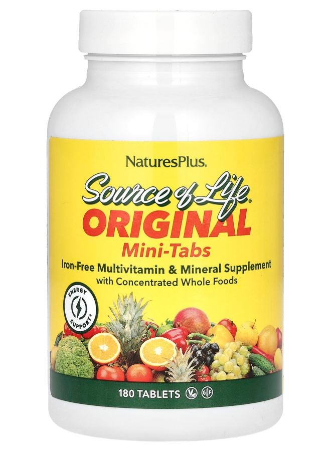 NaturesPlus Source of Life Original Mini-Tabs Multivitamin & Mineral Supplement with Concentrated Whole Foods Iron-Free 180 Tablets - Image 1