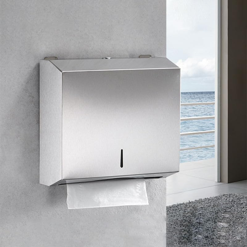 FC FC Paper Towel Dispenser Wall Mounted Drilling Paper Towel Holder Dispenser Brushed Stainless Steel Bathroom Toilet Tissue Dispenser Kitchen Paper Towel Dispenser with Key - Image 1