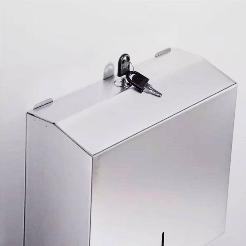 FC FC Paper Towel Dispenser Wall Mounted Drilling Paper Towel Holder Dispenser Brushed Stainless Steel Bathroom Toilet Tissue Dispenser Kitchen Paper Towel Dispenser with Key - Image 5