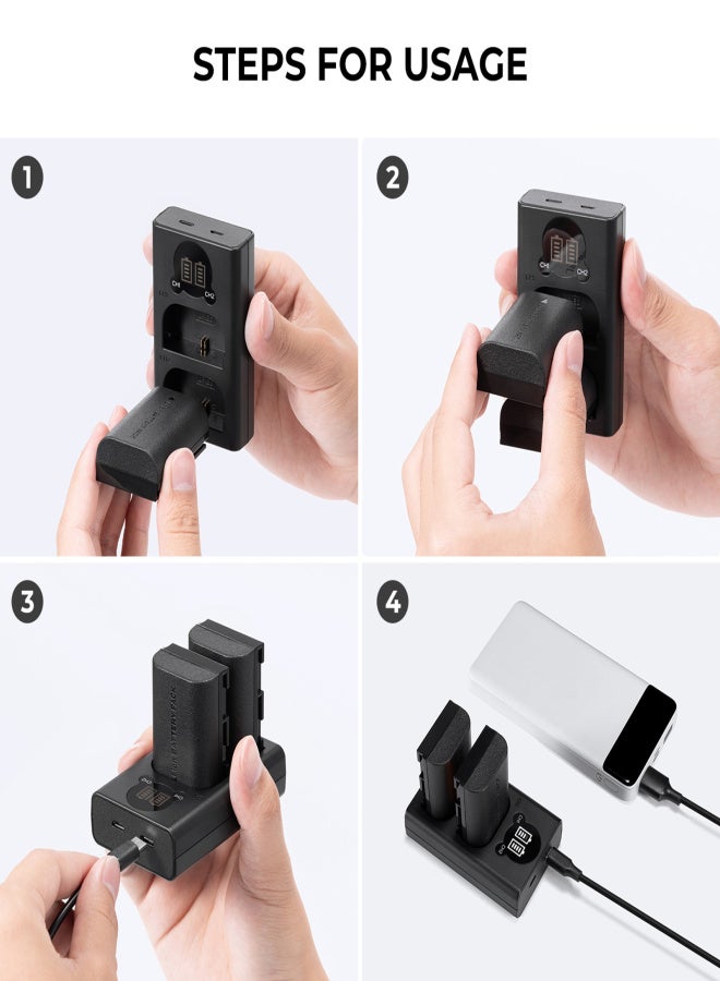 K&F CONCEPT Camera Battery & Charger Kit with 2-slot Battery Charger + 2pcs LP-E6NH Batteries 7.4V 2250mAh + Type-C Charging Cable Replacement for Canon EOS R5/R6/R/5D Mark IV/5D Mark III/5DS/5DS - Image 5