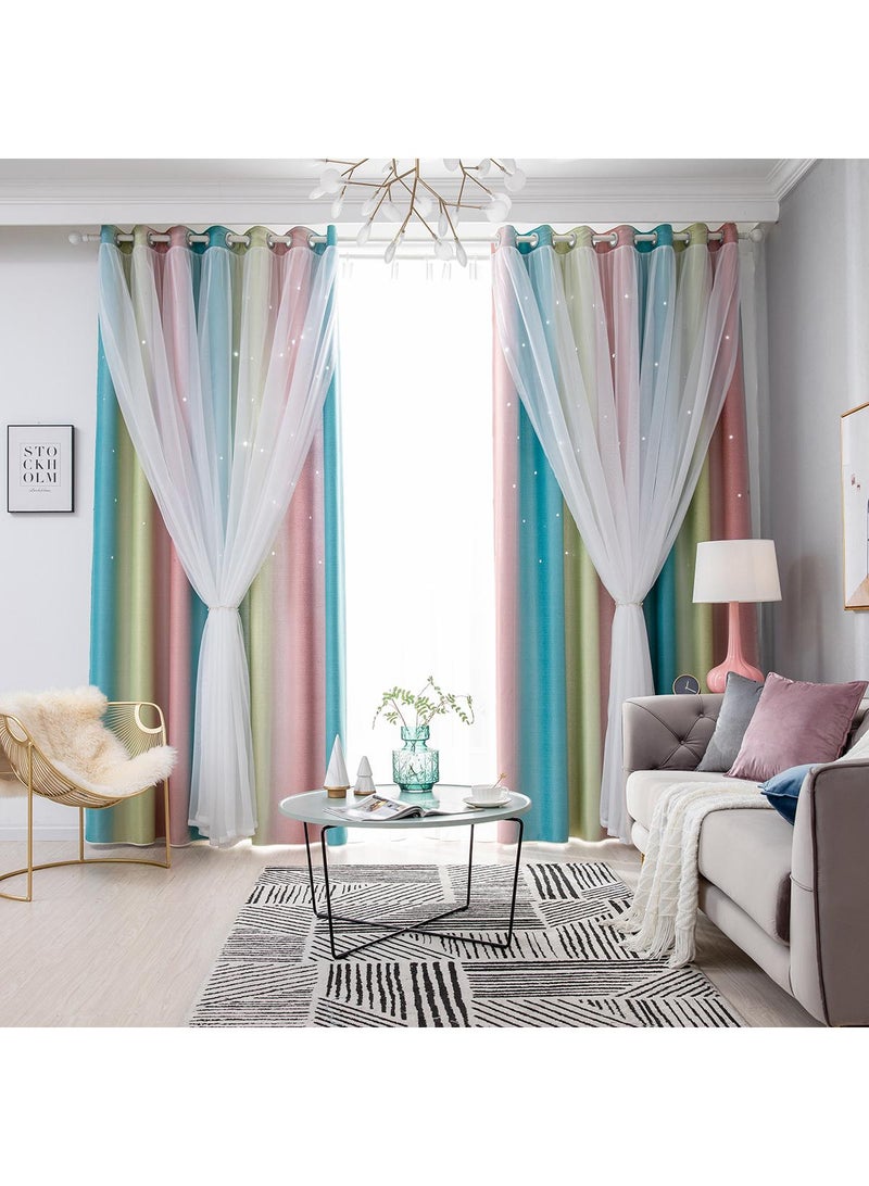 Bluejw 2-Piece Hollow Out Stars Blackout Outdoor Curtains - Image 1