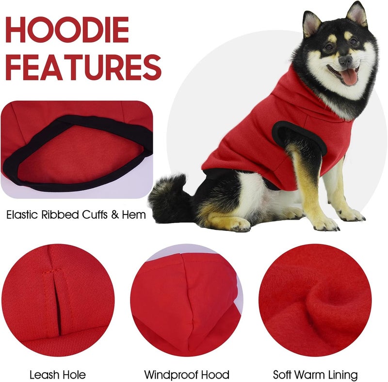 ROZKITCH Dog Hoodie,Winter Dog Fleece Sweaters Pet Warm Sweatshirt Pet Pullover Dog Clothes Soft Warm Christmas Outfit Puppy Vest with Leash Hole for Small Dogs French Bulldog Clothes Red S - Image 2