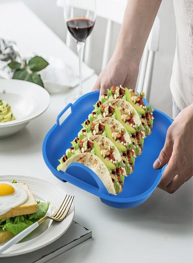 Velicber Silicone Taco Holder Set of 2, Non-Slip Taco Plates with Dividers, Reusable Fit for Kitchen, Party, Restaurants - Microwave and Dishwasher Safe, Blue and Green - Image 2
