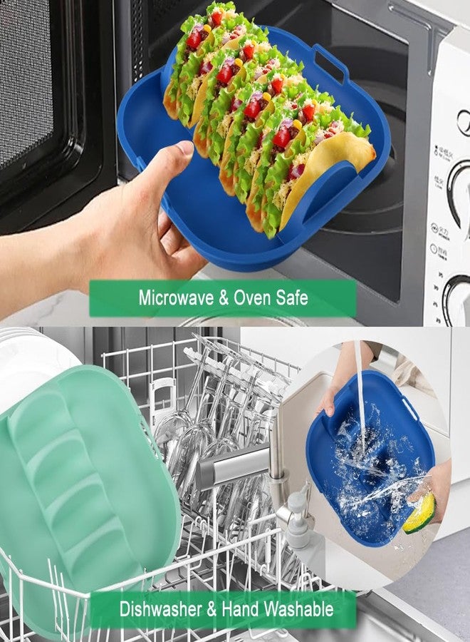 Velicber Silicone Taco Holder Set of 2, Non-Slip Taco Plates with Dividers, Reusable Fit for Kitchen, Party, Restaurants - Microwave and Dishwasher Safe, Blue and Green - Image 3