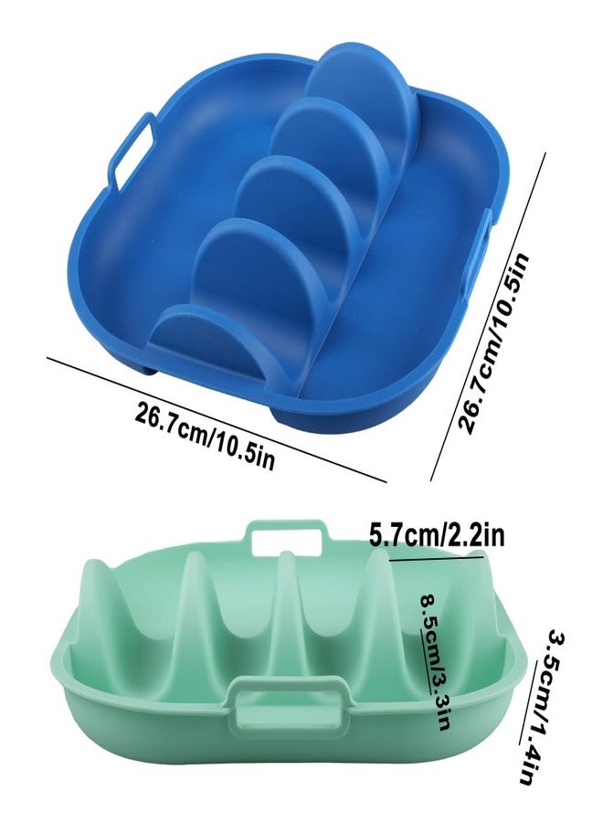 Velicber Silicone Taco Holder Set of 2, Non-Slip Taco Plates with Dividers, Reusable Fit for Kitchen, Party, Restaurants - Microwave and Dishwasher Safe, Blue and Green - Image 5