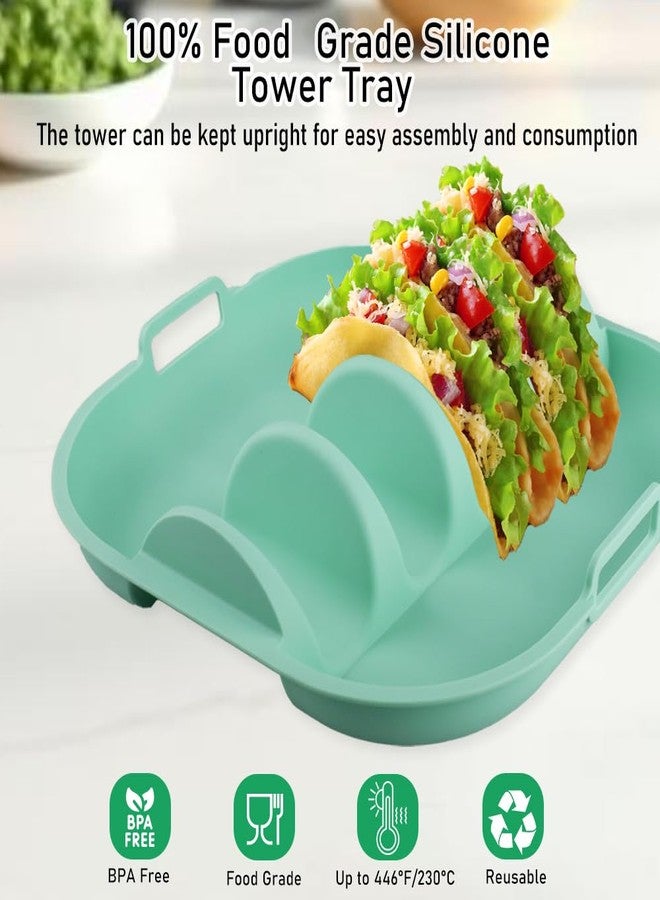 Velicber Silicone Taco Holder Set of 2, Non-Slip Taco Plates with Dividers, Reusable Fit for Kitchen, Party, Restaurants - Microwave and Dishwasher Safe, Blue and Green - Image 4