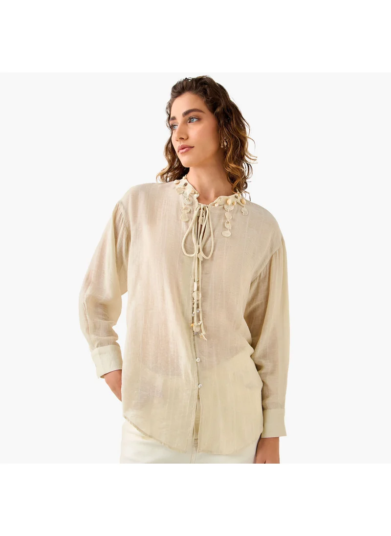 ايكونيك Iconic Regular Fit Top with Shell Tassel Detail