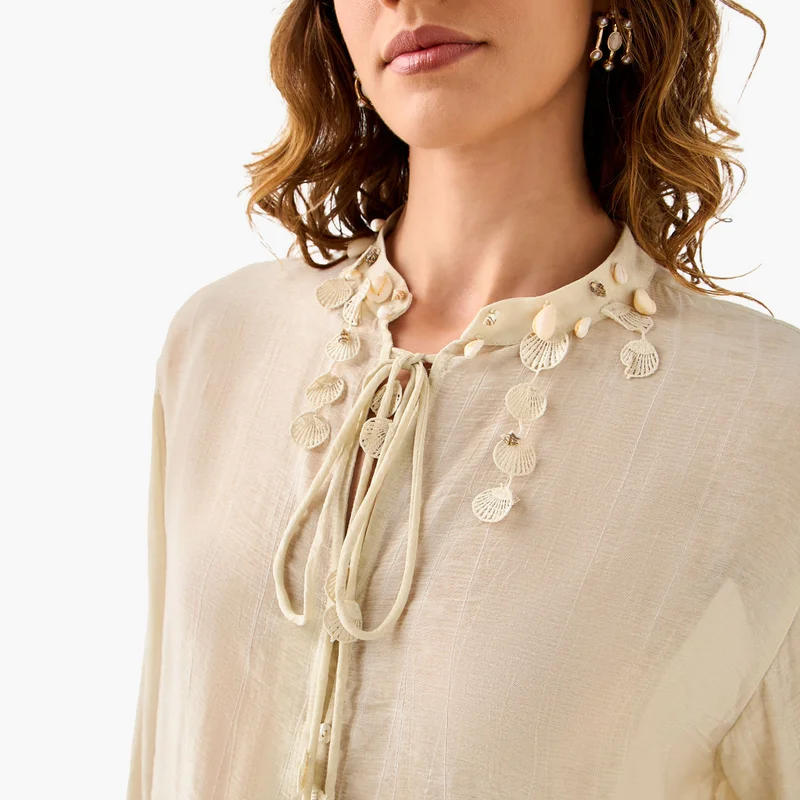 Iconic Iconic Regular Fit Top with Shell Tassel Detail