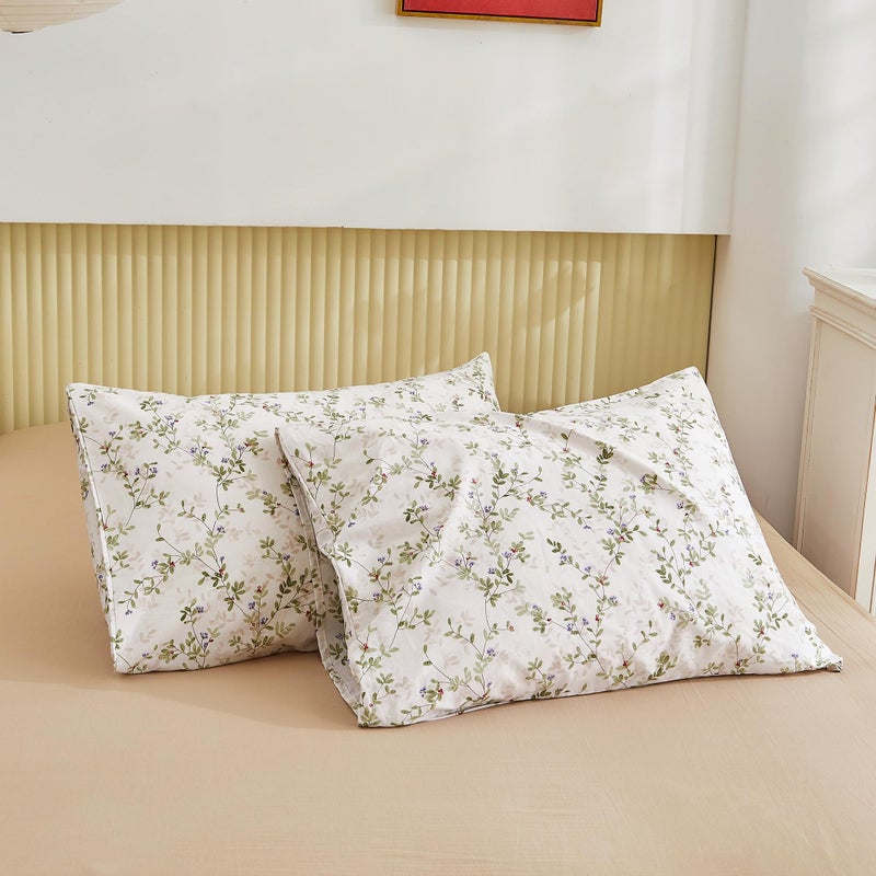 ECOCOTT Pillowcase Standard Size Set of 2, Mini Green Leaves Pattern Printed Floral Pillow Cases - Soft and Breathable 100% Cotton Pillow Covers with Envelope Closure(Standard, 20"x26") - Image 2