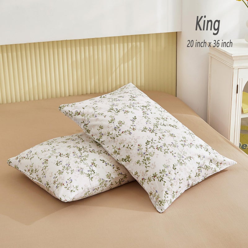 ECOCOTT Pillowcase Standard Size Set of 2, Mini Green Leaves Pattern Printed Floral Pillow Cases - Soft and Breathable 100% Cotton Pillow Covers with Envelope Closure(Standard, 20"x26") - Image 3