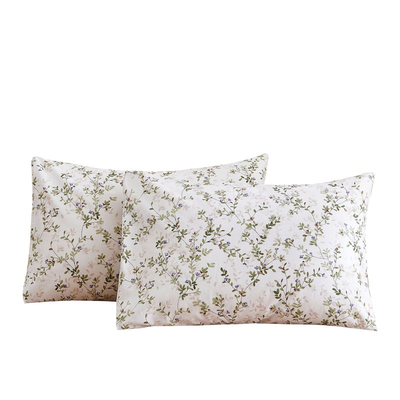 ECOCOTT Pillowcase Standard Size Set of 2, Mini Green Leaves Pattern Printed Floral Pillow Cases - Soft and Breathable 100% Cotton Pillow Covers with Envelope Closure(Standard, 20"x26") - Image 1