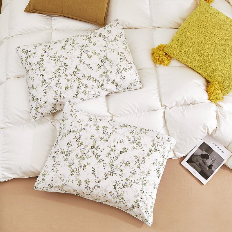 ECOCOTT Pillowcase Standard Size Set of 2, Mini Green Leaves Pattern Printed Floral Pillow Cases - Soft and Breathable 100% Cotton Pillow Covers with Envelope Closure(Standard, 20"x26") - Image 4