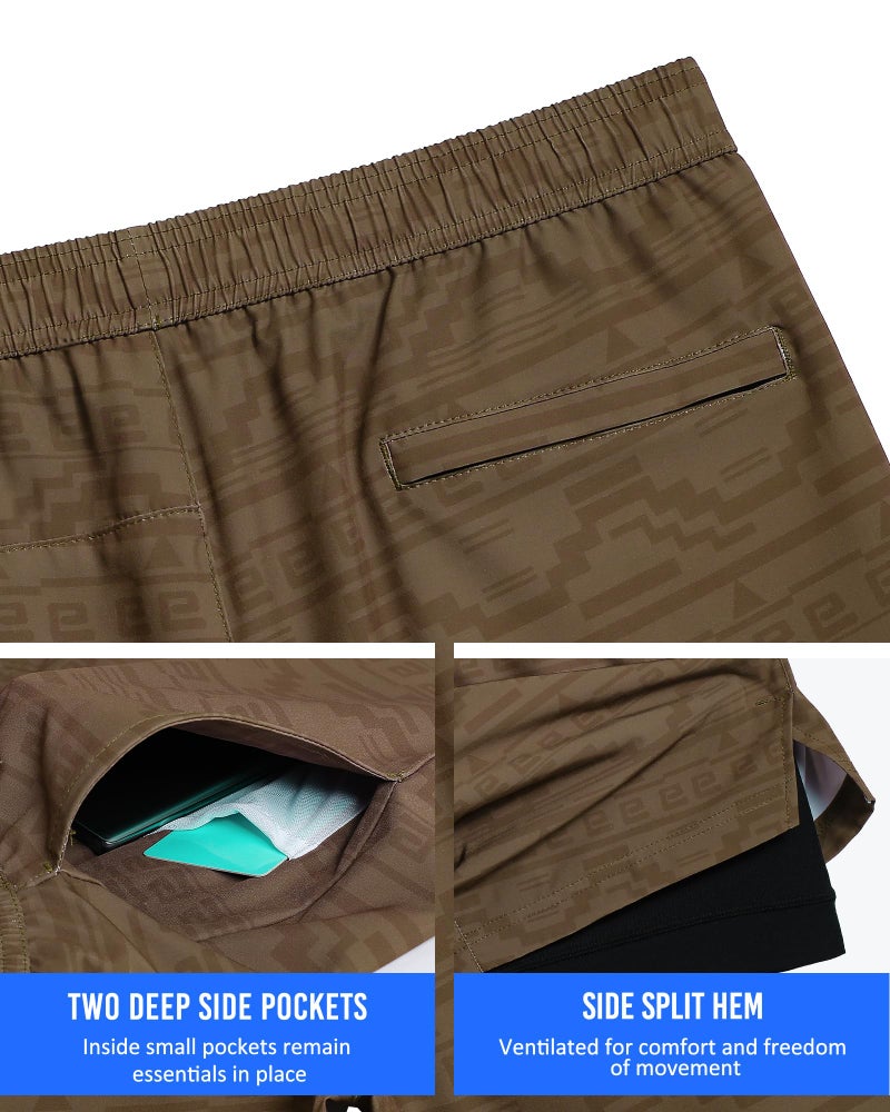 maamgic Mens 5" Gym Running Shorts for Men 2 in 1 Quick Dry Workout Athletic Shorts Ethnic Brown Medium - Image 5