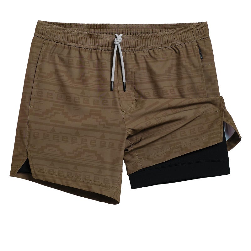 maamgic Mens 5" Gym Running Shorts for Men 2 in 1 Quick Dry Workout Athletic Shorts Ethnic Brown Medium - Image 1