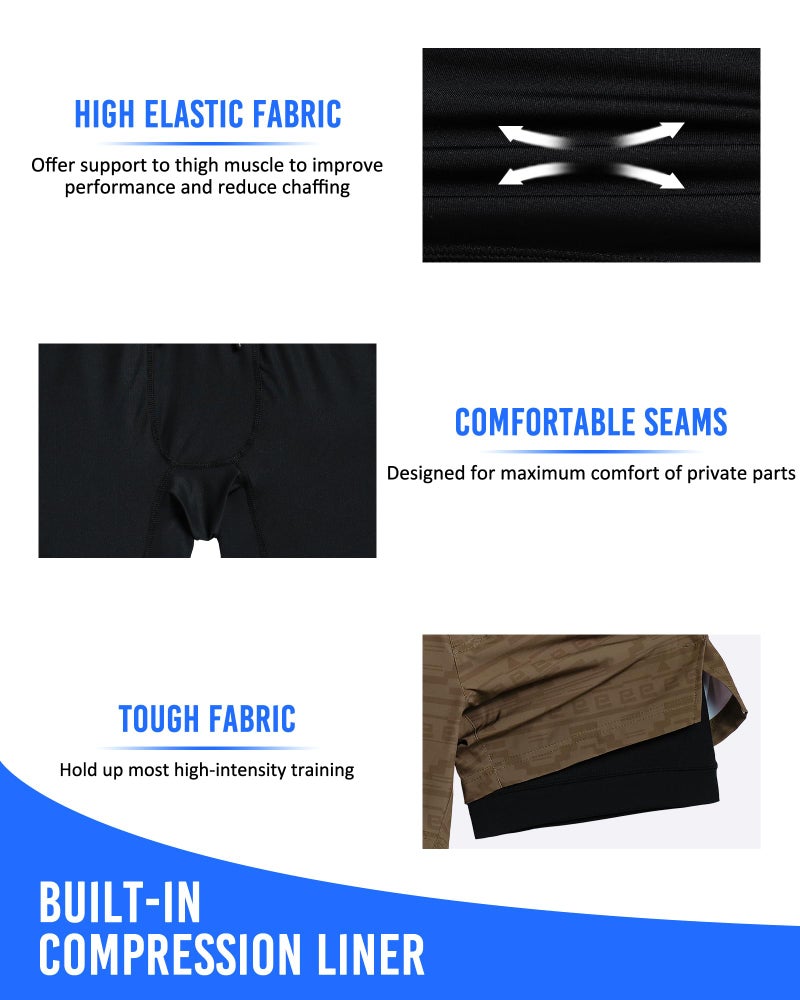 maamgic Mens 5" Gym Running Shorts for Men 2 in 1 Quick Dry Workout Athletic Shorts Ethnic Brown Medium - Image 3