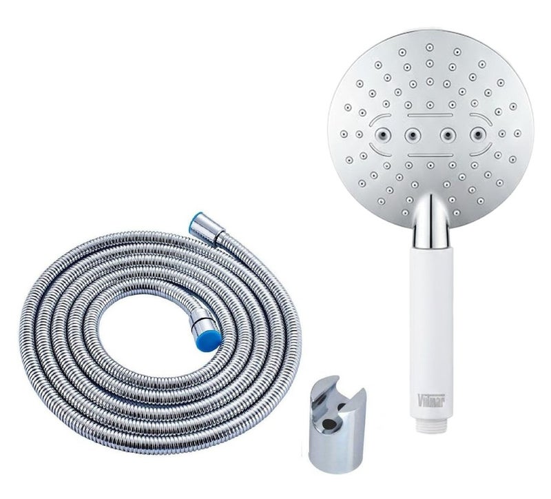 Adjustable White Rain Spray Hand Shower with 1mtr SS Shower Tube and Wall Hook (Chrome Finish) - Image 1