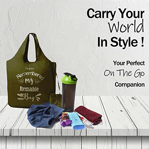 IVILLAGE Foldable Reusable Shopping Tote Bag, Lightweight Polyester Grocery Bag – Eco-Friendly Shopping Bag with 12 kg Capacity, Compact Travel & Daily Essentials Bag – Green/Blue - Image 3