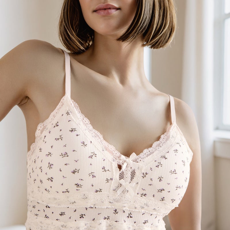 سبلاش فيڤ فستان سليب بطبعة زهور وحواف دانتيل - Image 4