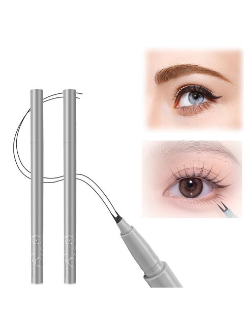 Double Tip Lower Eyelash Pencil, Waterproof Liquid Eyeliner, Eyelash Pencil Long Lasting Sweat Proof Without Taking Off Makeup, Super Slim Eye Liner (Black+Brown)