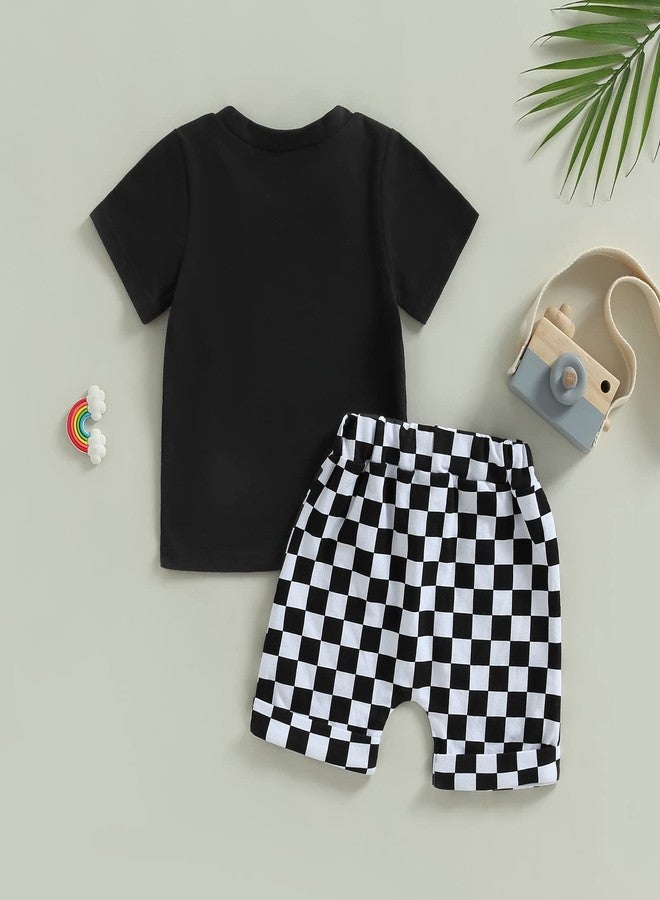 Karuedoo Baby Boy Girl Summer Outfits Checkered Plaid Short Sleeve T-Shirt Top Shorts Set Trendy Toddler Checkerboard Outfit (A-Black, 12-18 Months) - Image 3