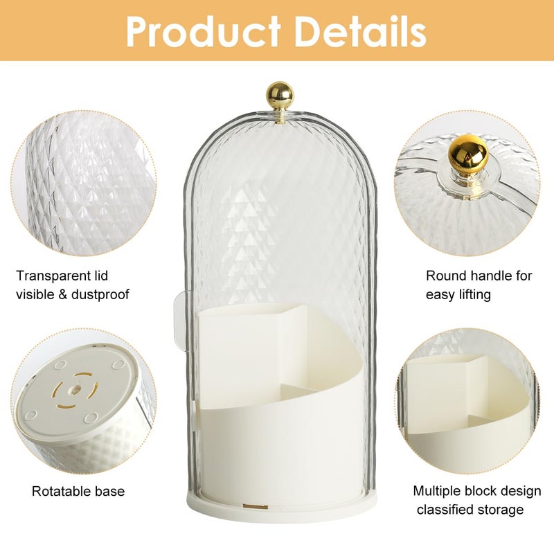 M'AYCREATE MAYCREATE® Makeup Brush Holder with Lid, 360 Rotating Clear Dustproof Skincare Cosmetic Tools Storage Organizer for Vanity Desktop Bathroom Countertop - White - Image 3