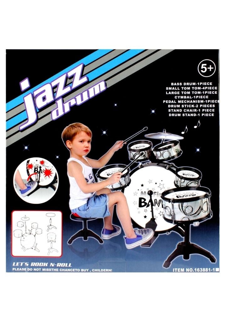 بريميم مجموعة ألعاب موسيقية للأطفال على شكل طبلة جاز - طقم طبول كامل مع كرسي وعصي طبول، لعبة تعليمية للإيقاع للأطفال - Image 2