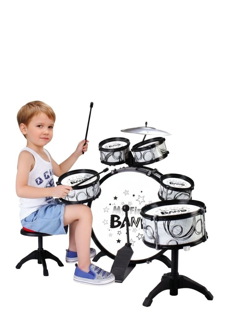 بريميم مجموعة ألعاب موسيقية للأطفال على شكل طبلة جاز - طقم طبول كامل مع كرسي وعصي طبول، لعبة تعليمية للإيقاع للأطفال - Image 1