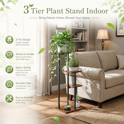 VonDream 3 Tier Plant Stand Indoor, Tiered Plant Stands for Indoor Plants Multiple, Corner Flower Stand for Living Room, Multi-Layer Vintage Design Plant Shelf - Image 2