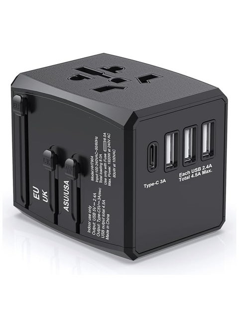 Universal Travel Adapter Worldwide, International Travel Plug Adapter With One type C and 3 USB port Travel Adaptor All in One Universal Charger Power Adapter for European EU US UK AUS
