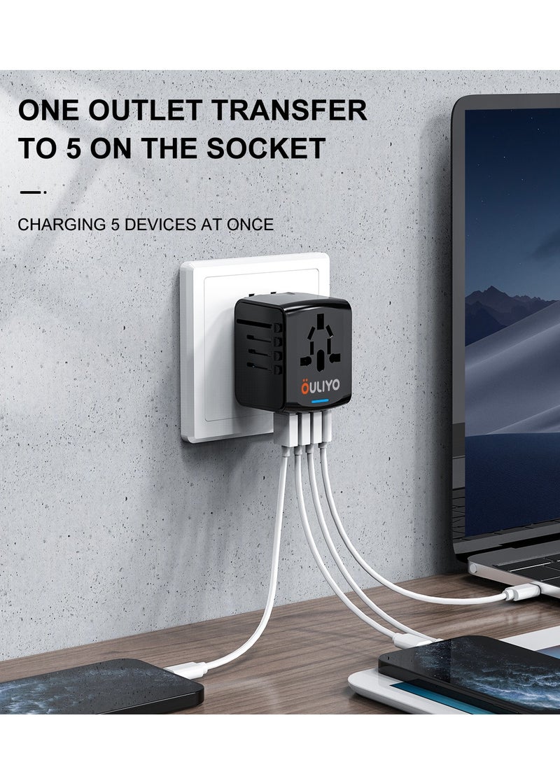 Universal Travel Adapter Worldwide, International Travel Plug Adapter With One type C and 3 USB port Travel Adaptor All in One Universal Charger Power Adapter for European EU US UK AUS