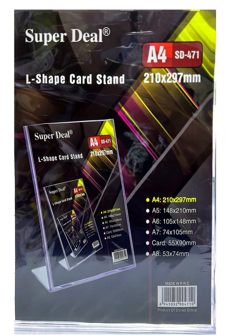 SUPER DEAL L-Shape Card Stand A4 Clear  - Image 1