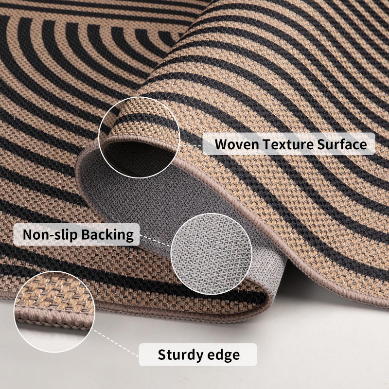 Tangsoo Easy Jute 3x5 Outdoor Rug for Living Room,Non-Slip Thin Black Rainbow Indoor Area Rug,Washable Boho Farmhouse Carpet for Front Porch Bedroom Patio Entryway Balcony - Image 4