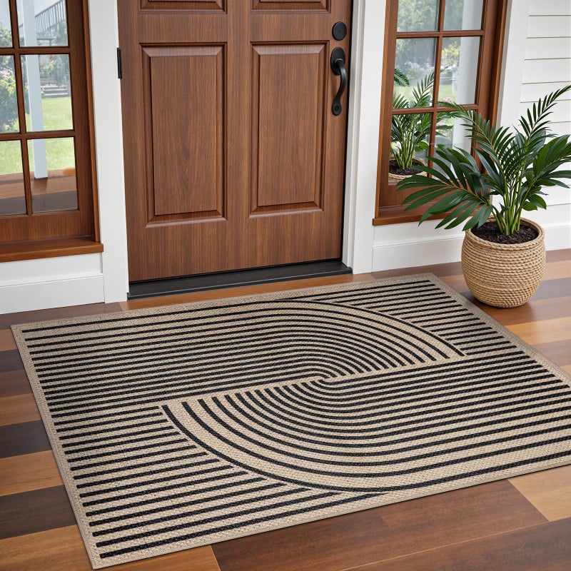 Tangsoo Easy Jute 3x5 Outdoor Rug for Living Room,Non-Slip Thin Black Rainbow Indoor Area Rug,Washable Boho Farmhouse Carpet for Front Porch Bedroom Patio Entryway Balcony - Image 2