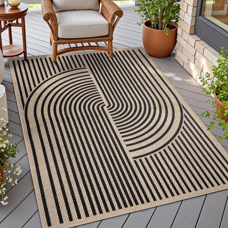Tangsoo Easy Jute 3x5 Outdoor Rug for Living Room,Non-Slip Thin Black Rainbow Indoor Area Rug,Washable Boho Farmhouse Carpet for Front Porch Bedroom Patio Entryway Balcony - Image 1