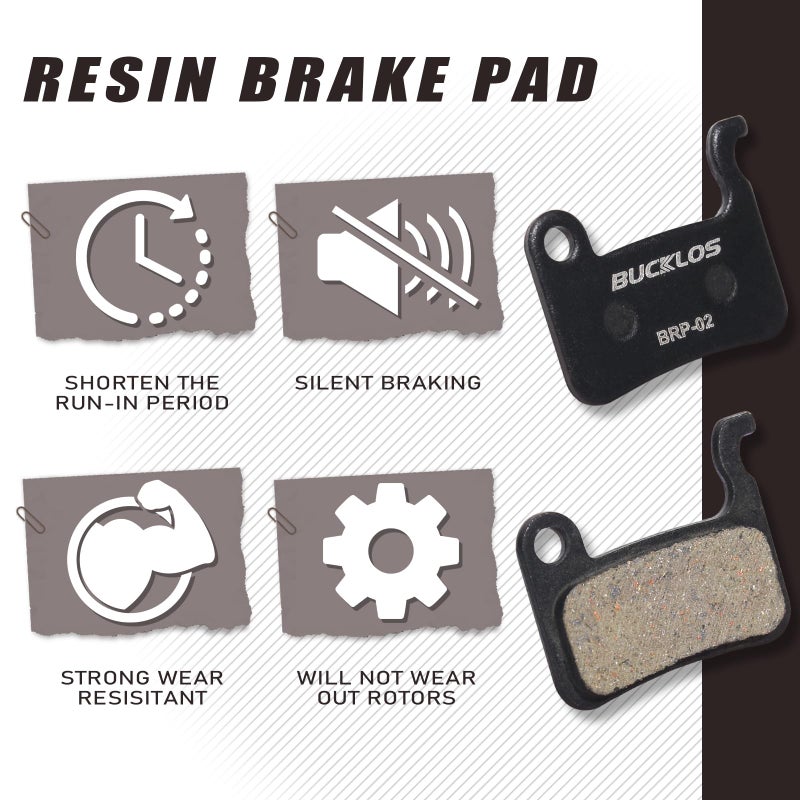 BUCKLOS Bike Disc Brake Pads - Bicycle Disk Brake Pads for Zoom/Shimano Deore XT XTR LX SLX Hone Alfine Saint for Ebike/Mountain Bike/Electric Bike/Road/Scooter(Resin) - Image 2