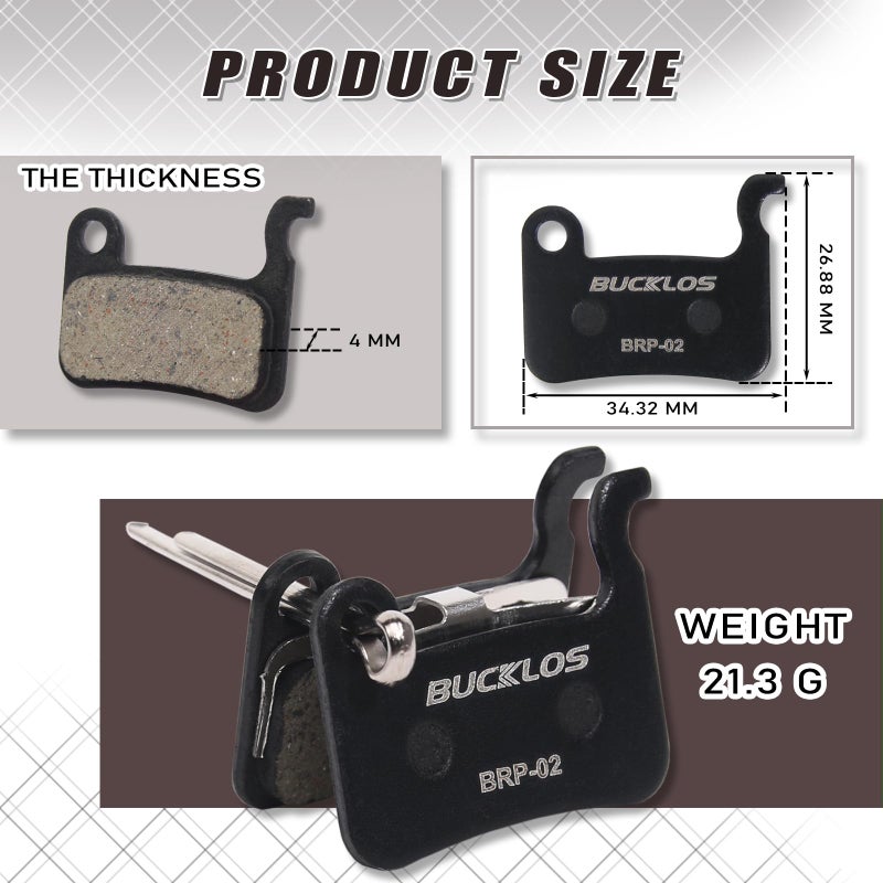 BUCKLOS Bike Disc Brake Pads - Bicycle Disk Brake Pads for Zoom/Shimano Deore XT XTR LX SLX Hone Alfine Saint for Ebike/Mountain Bike/Electric Bike/Road/Scooter(Resin) - Image 4