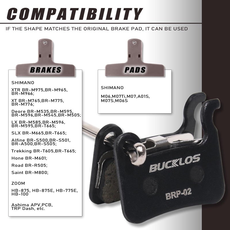 BUCKLOS Bike Disc Brake Pads - Bicycle Disk Brake Pads for Zoom/Shimano Deore XT XTR LX SLX Hone Alfine Saint for Ebike/Mountain Bike/Electric Bike/Road/Scooter(Resin) - Image 3