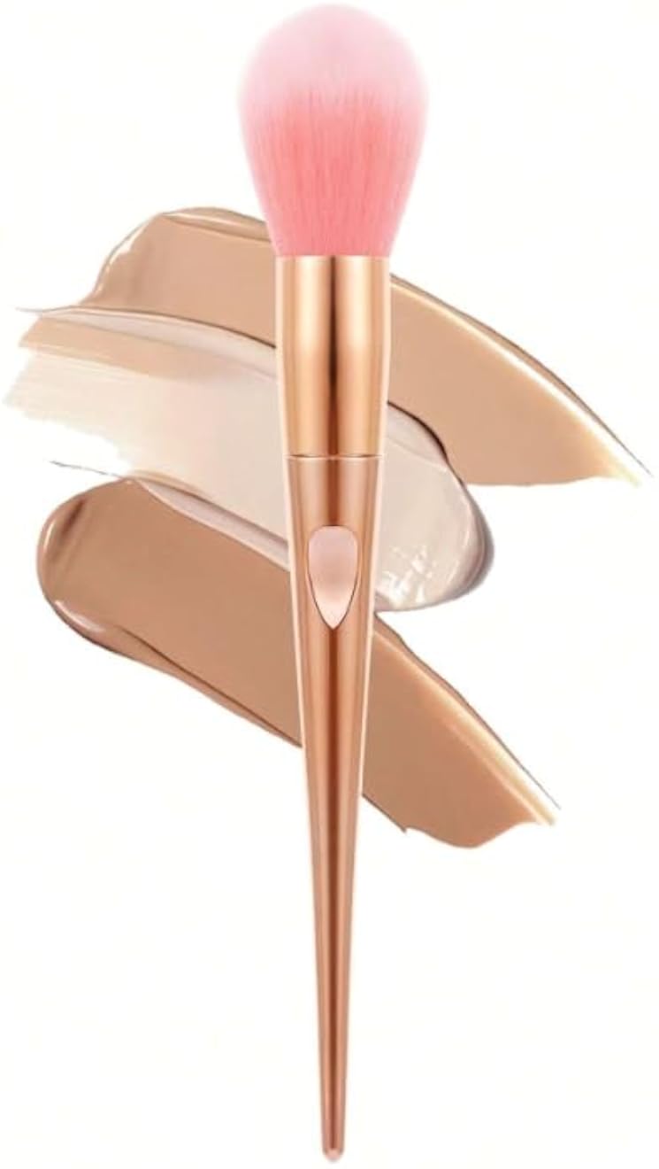 فرشاة مكياج برأس مستدير، فرشاة كريم أساس وأحمر خدود وبودرة، ألياف ناعمة ومتعددة الاستخدامات للمكياج اليومي - لون معدني عشوائي