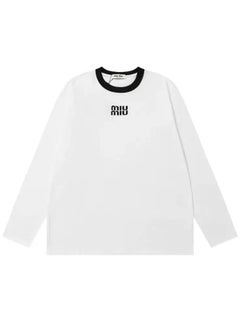 Miu Miu Miu Miu white casual loose round neck long sleeve T-shirt  - Image 1