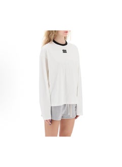 Miu Miu Miu Miu white casual loose round neck long sleeve T-shirt  - Image 3
