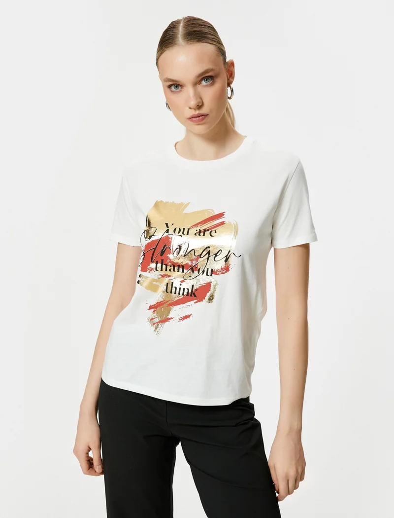 كوتون Cotton Printed T-Shirt Short Sleeve Crew Neck Cotton