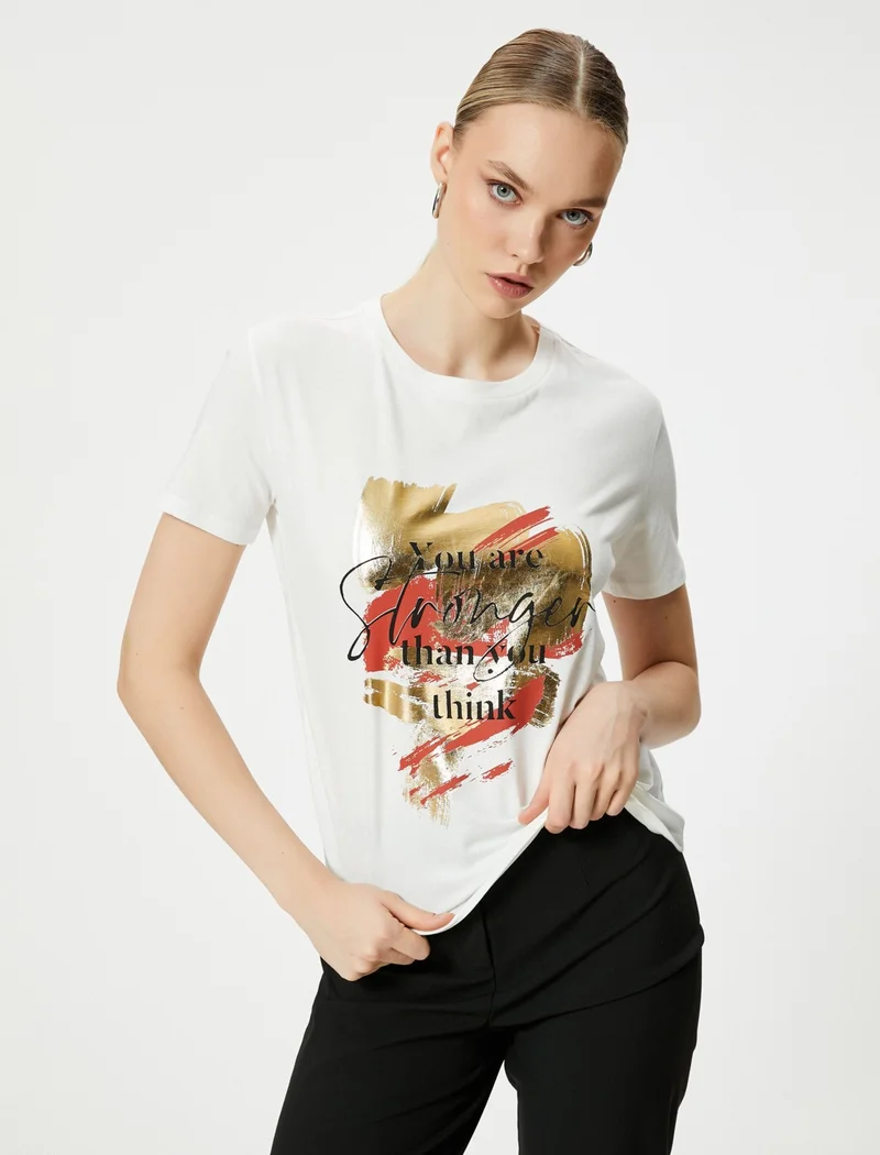 كوتون Cotton Printed T-Shirt Short Sleeve Crew Neck Cotton