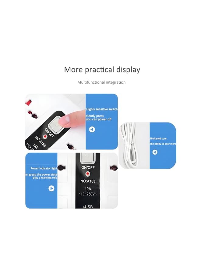 promass GLOBAL Extension, 8-Way Plug Extension Socket with 4 USB Slots, UK 3-Pin Power Strip, Heavy Duty Extension Cord, Universal Travel Adapter & Surge Protector for Home & Office (White) - Image 3