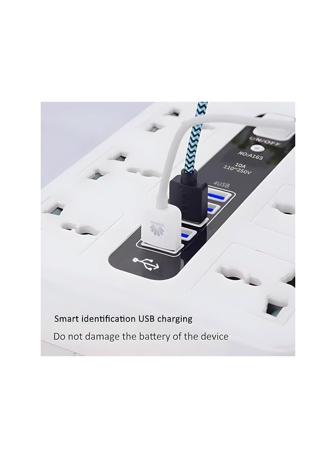 promass GLOBAL Extension, 8-Way Plug Extension Socket with 4 USB Slots, UK 3-Pin Power Strip, Heavy Duty Extension Cord, Universal Travel Adapter & Surge Protector for Home & Office (White) - Image 2