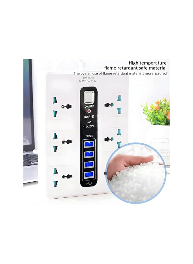 promass GLOBAL Extension, 8-Way Plug Extension Socket with 4 USB Slots, UK 3-Pin Power Strip, Heavy Duty Extension Cord, Universal Travel Adapter & Surge Protector for Home & Office (White) - Image 5