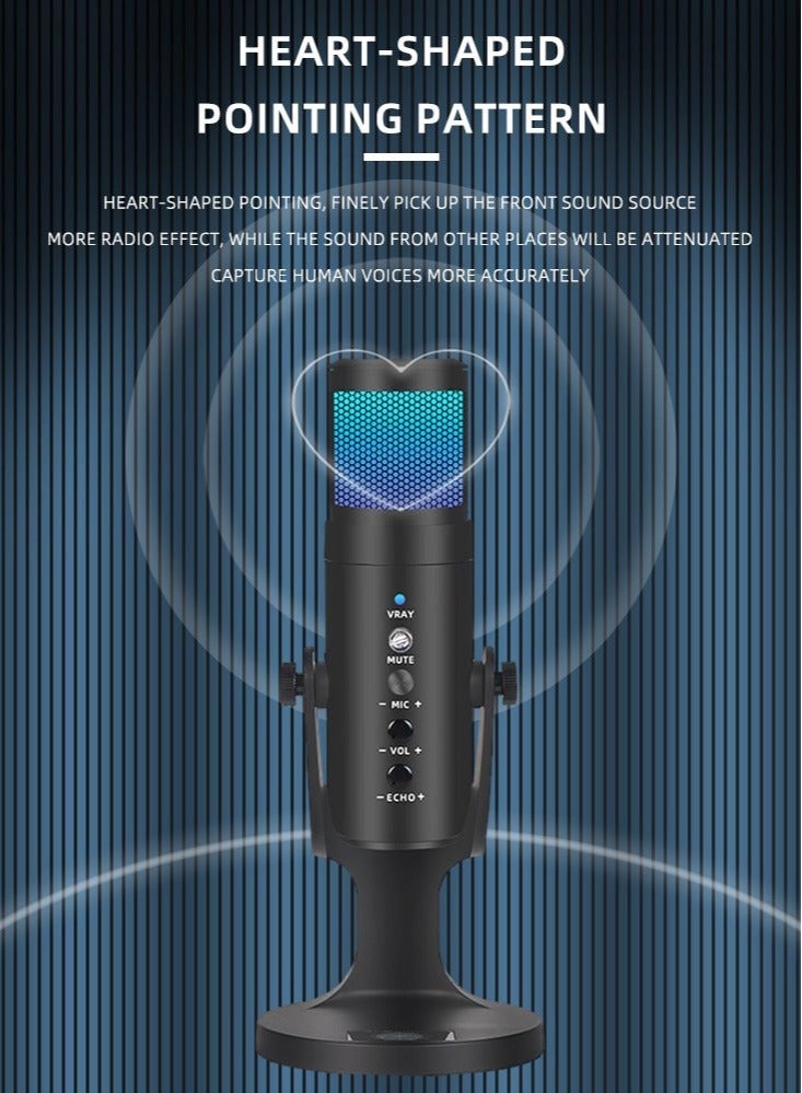 JD-950 Gaming Microphone, USB Condenser Podcast Microphone with RGB Lighting, Tap-to-Mute Sensor, Cardioid Polar Pattern for Gaming/Streaming/Podcasts/Twitch/YouTube/Discord - Image 5